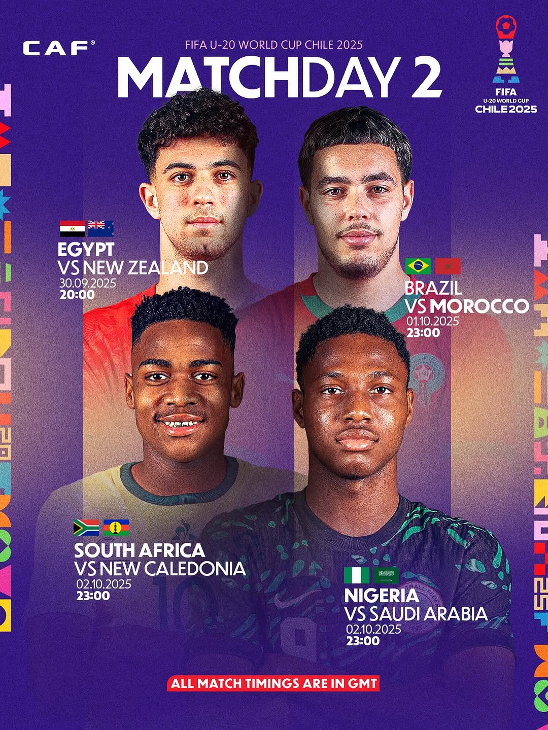 FIFA U-20 World Cup 2025, FIFA U-20 World Cup Chile 2025, U-20 World Cup Day 2 matches, Nigeria vs Saudi Arabia U-20, South Africa vs New Caledonia U-20, Egypt vs New Zealand U-20, Morocco vs Brazil U-20, African teams FIFA U-20 World Cup, African football rising stars, Nigeria U-20 Flying Eagles, South Africa Amajita U-20, Egypt Young Pharaohs U-20, Morocco Atlas Lions U-20, African youth football Chile 2025, Africa at FIFA U-20 World Cup, future of African football, African football talent global stage, U-20 World Cup African nations, Afro Diaspora Pulse football coverage, Afro Diaspora Pulse sports news, Afro Diaspora Pulse FIFA U-20 updates, Afro Diaspora Pulse African football stories,