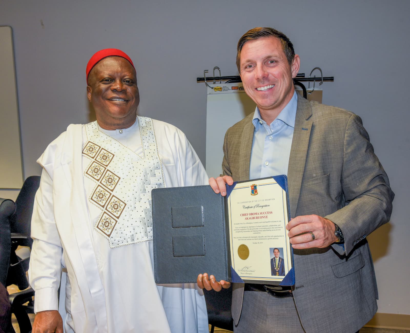 Barr. Obioma Success Akagburuonye Honoured in Brampton, Canada: