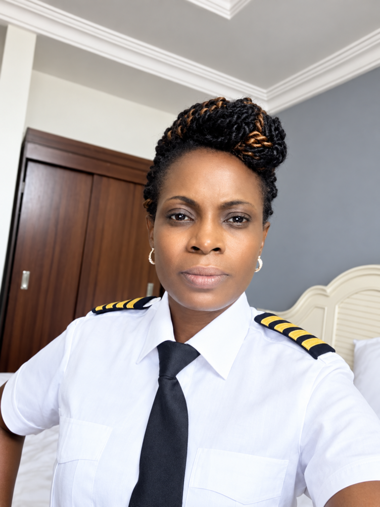Captain Ruth Adeola Adebanwo in Ibom Air pilot uniform.