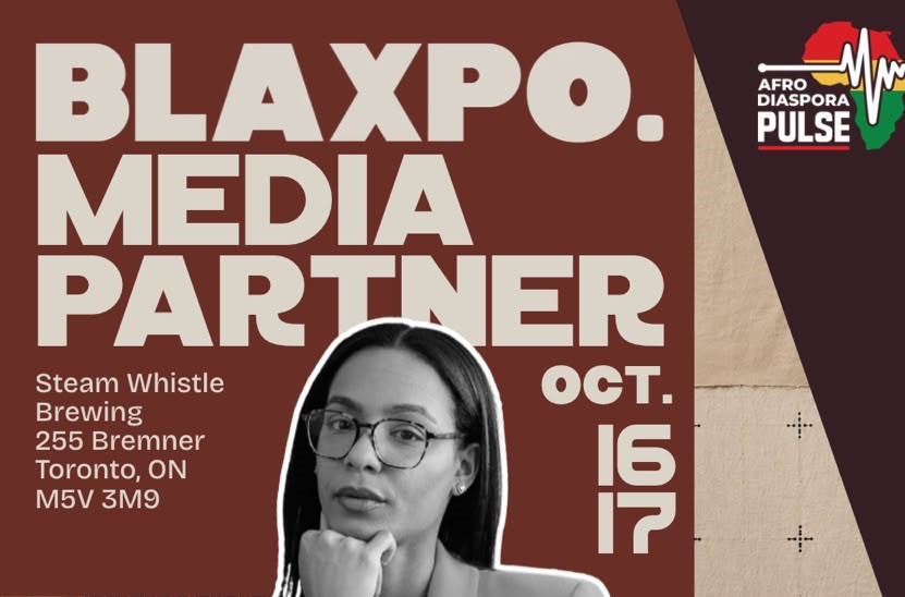 Afro Diaspora Pulse (ADP) and BLAXPO Toronto 2026 official media partnership flyer.