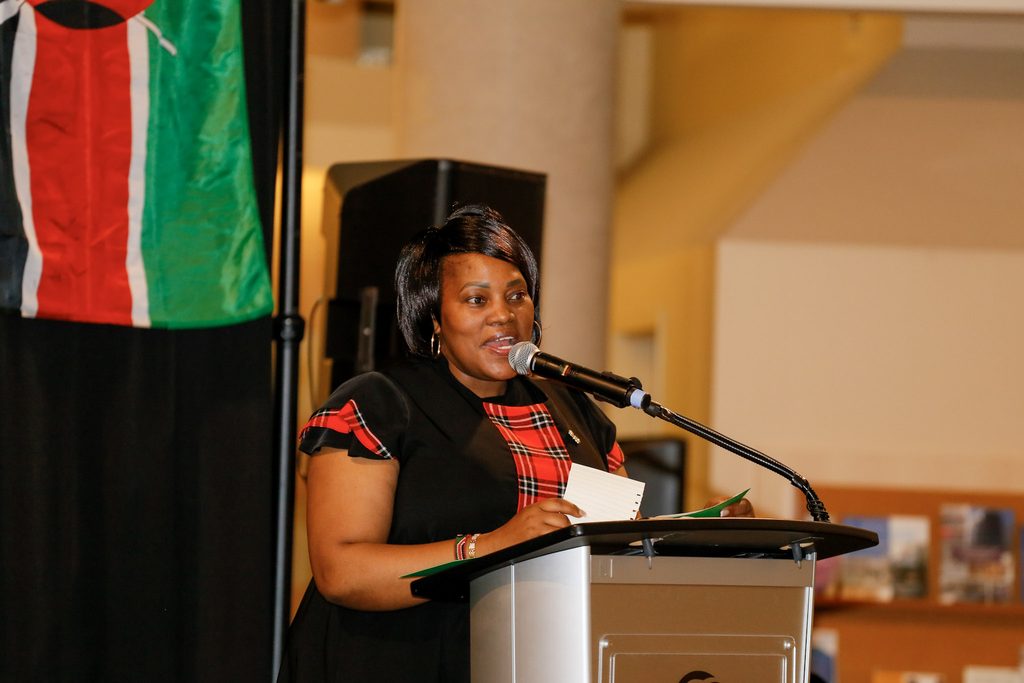 Canada, Amb. Carolyne Kamende Daudi, delivering a keynote address at the Kenyan KONNECT 2025 celebration.