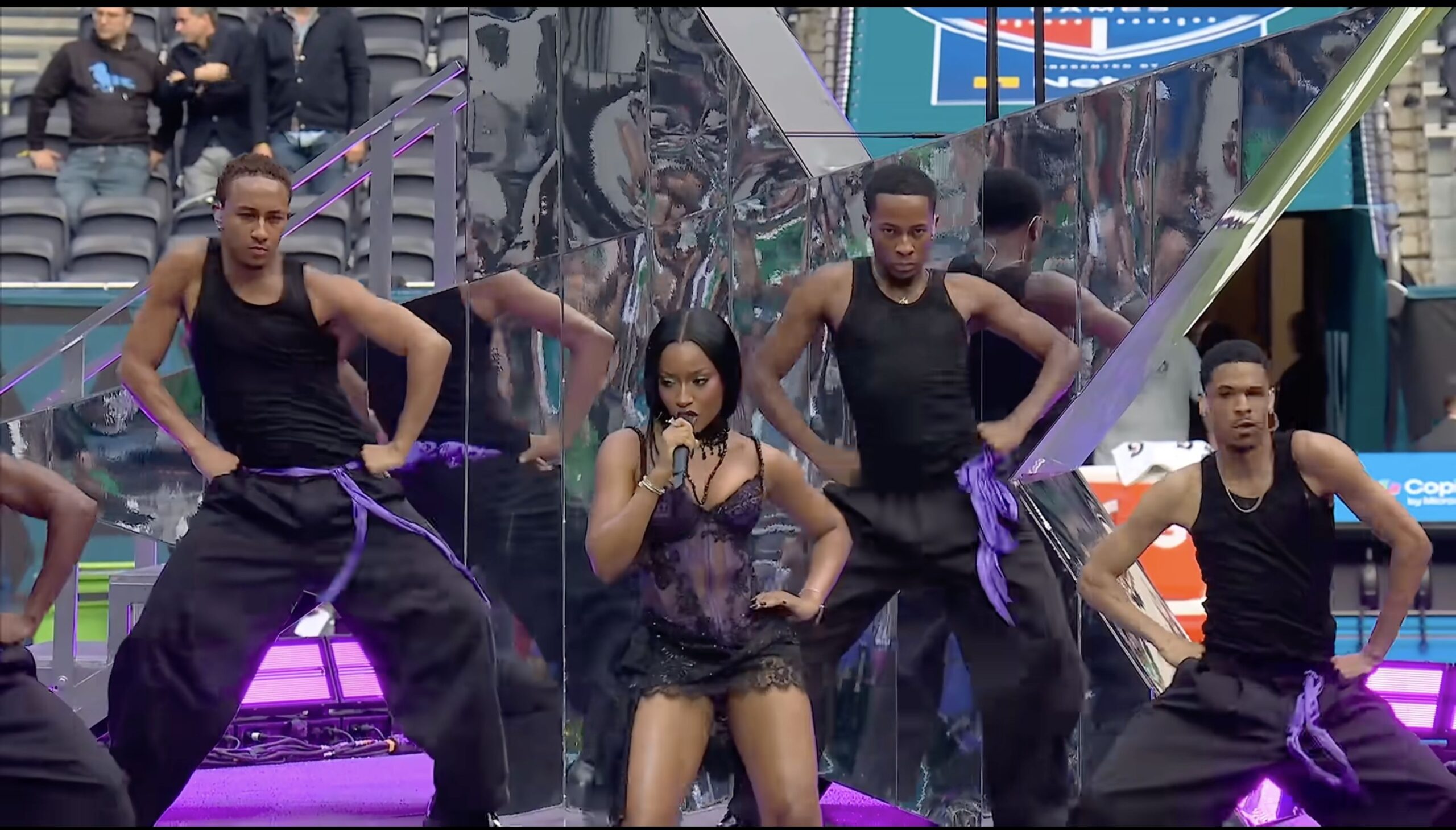 Ayra Starr performing during the NFL International Games halftime show at Tottenham Hotspur Stadium in London.