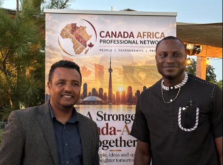 Selah Getahun and guest at the launch of the Canada-Africa Professional Network.